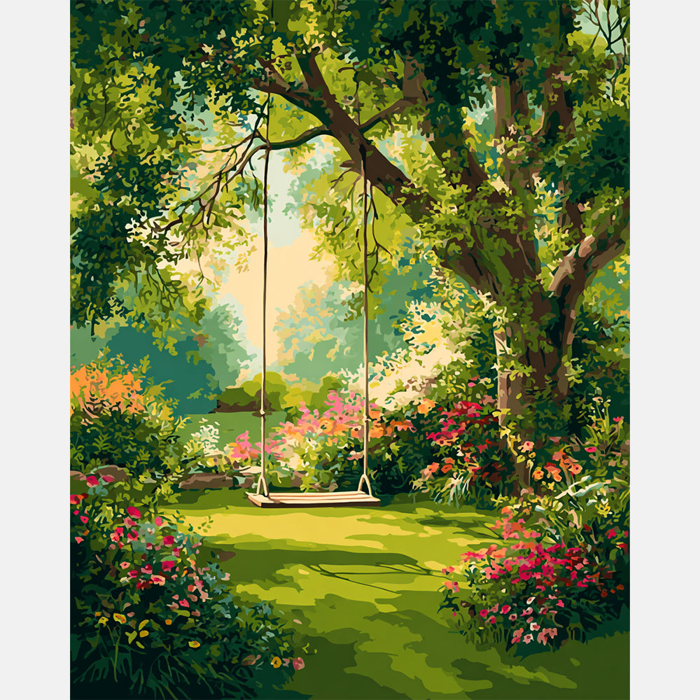 Childhood Swing Paint by Numbers Kit design preview showing the full artwork layout before painting