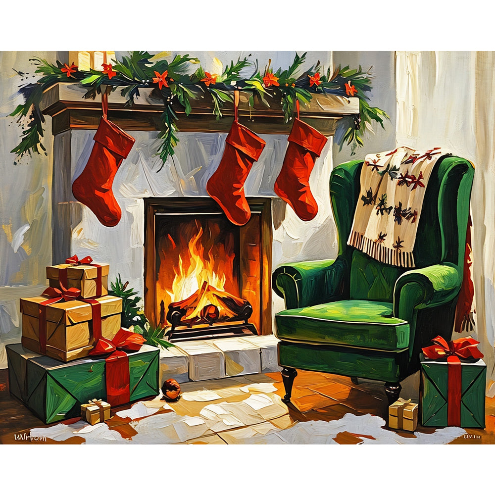 Christmas Hearth Paint by Numbers Kit design preview showing the full artwork layout before painting