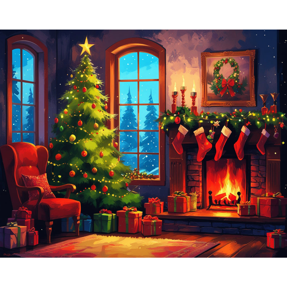 Christmas Hearth Paint by Numbers Kit design preview showing the full artwork layout before painting