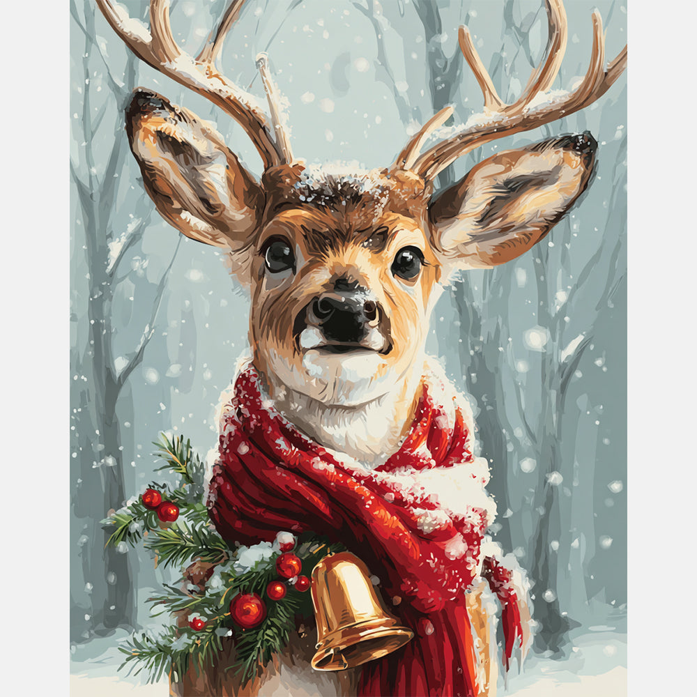 Christmas Reindeer Paint by Numbers Kit design preview showing the full artwork layout before painting