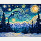 Christmas Starry Night Paint by Numbers Kit design preview showing the full artwork layout before painting