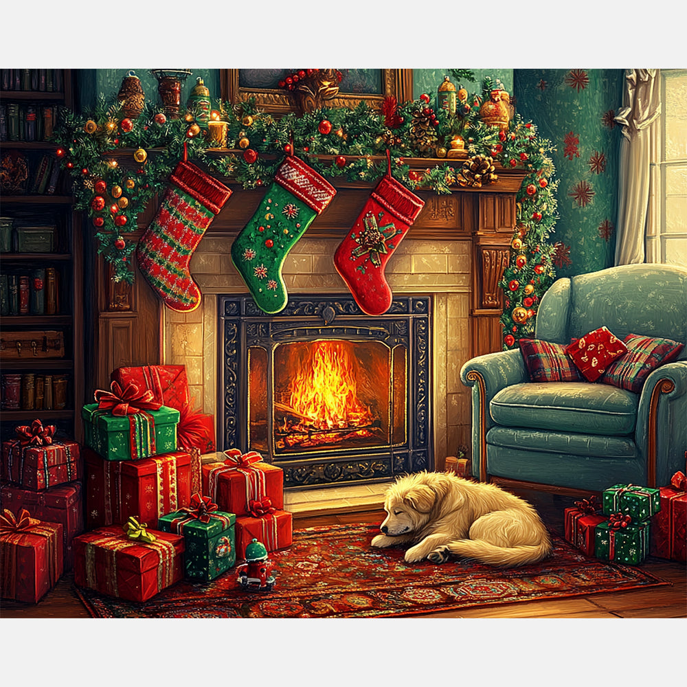 Christmas Warmth Paint by Numbers Kit design preview showing the full artwork layout before painting
