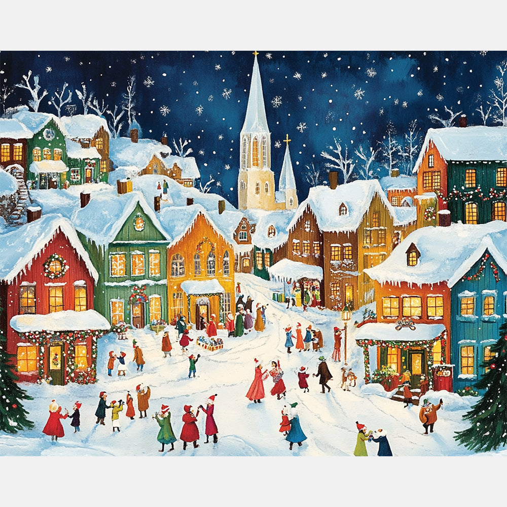 Christmas in Town Paint by Numbers Kit design preview showing the full artwork layout before painting