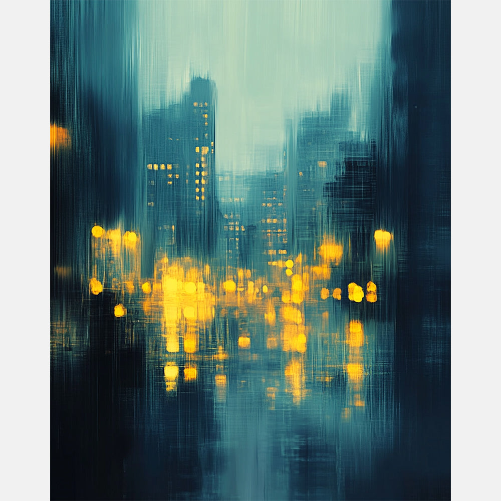 City In Rain Paint by Numbers Kit design preview showing the full artwork layout before painting
