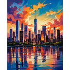 City Skyline Sunset Paint by Numbers Kit design preview showing the full artwork layout before painting