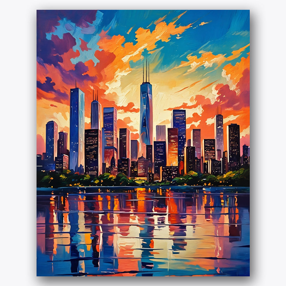 City Skyline Sunset Paint by Numbers Kit UdoPaints