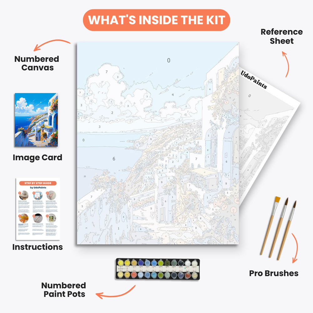 Cliffside Serenity Paint by Numbers Kit – includes numbered canvas, paint pots, brushes, and instructions
