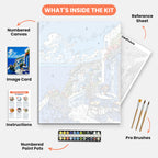 Cliffside Serenity Paint by Numbers Kit – includes numbered canvas, paint pots, brushes, and instructions