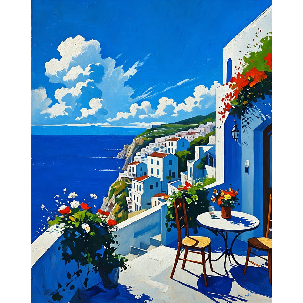 Cliffside Serenity Paint by Numbers Kit design preview showing the full artwork layout before painting