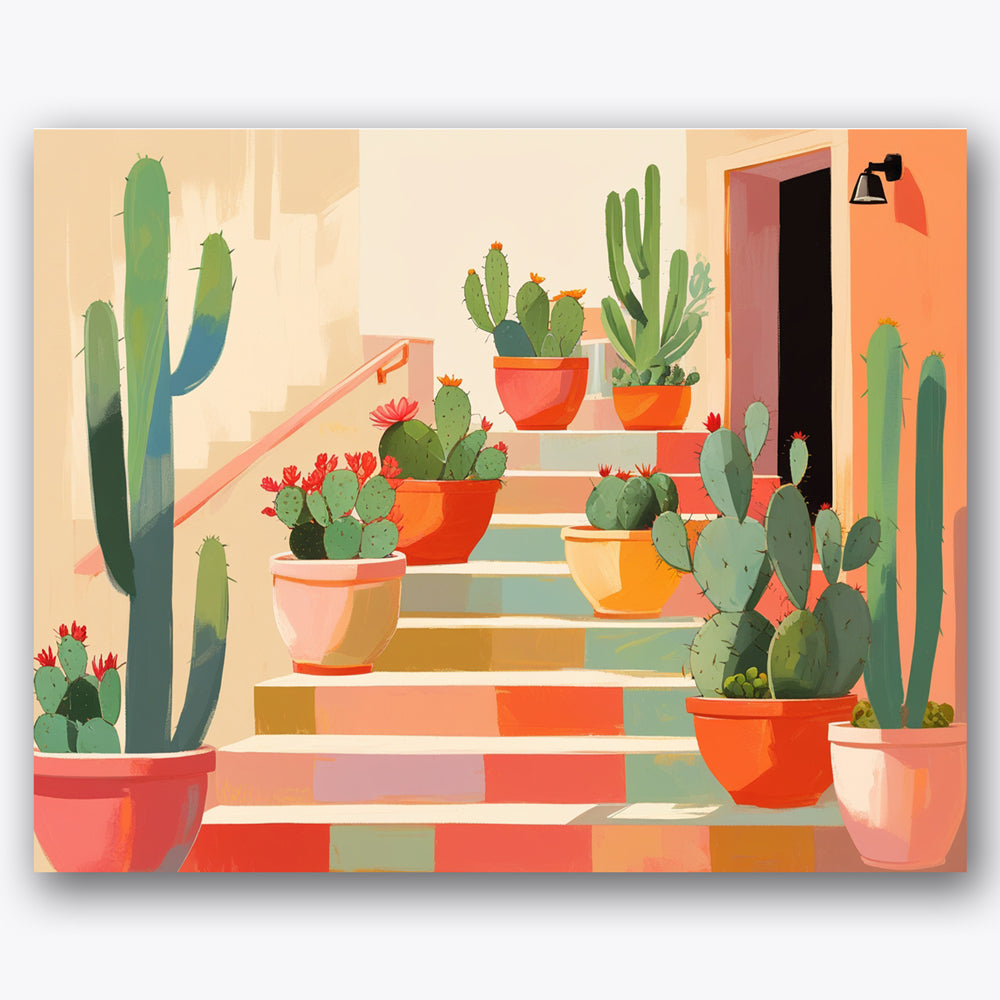 Colorful Cactus Terrace Paint by Numbers Kit UdoPaints