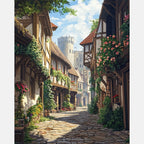 Cobblestone Alleyway Paint by Numbers Kit design preview showing the full artwork layout before painting