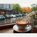 Coffee on Rainy Day Paint by Numbers Kit design preview showing the full artwork layout before painting