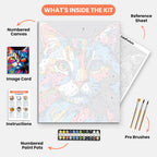 Colorful Cat Paint by Numbers Kit – includes numbered canvas, paint pots, brushes, and instructions