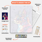 Colorful Cat Elegance Paint by Numbers Kit – includes numbered canvas, paint pots, brushes, and instructions