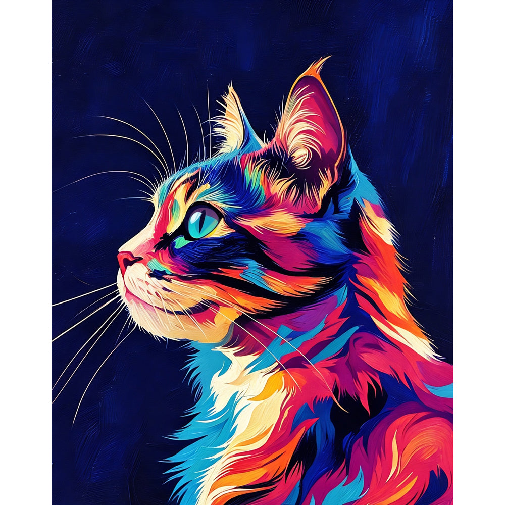 Colorful Cat Elegance Paint by Numbers Kit design preview showing the full artwork layout before painting