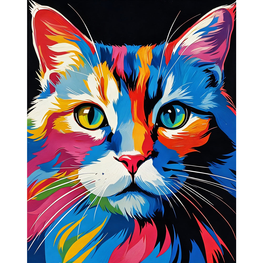 Colorful Cat Paint by Numbers Kit design preview showing the full artwork layout before painting