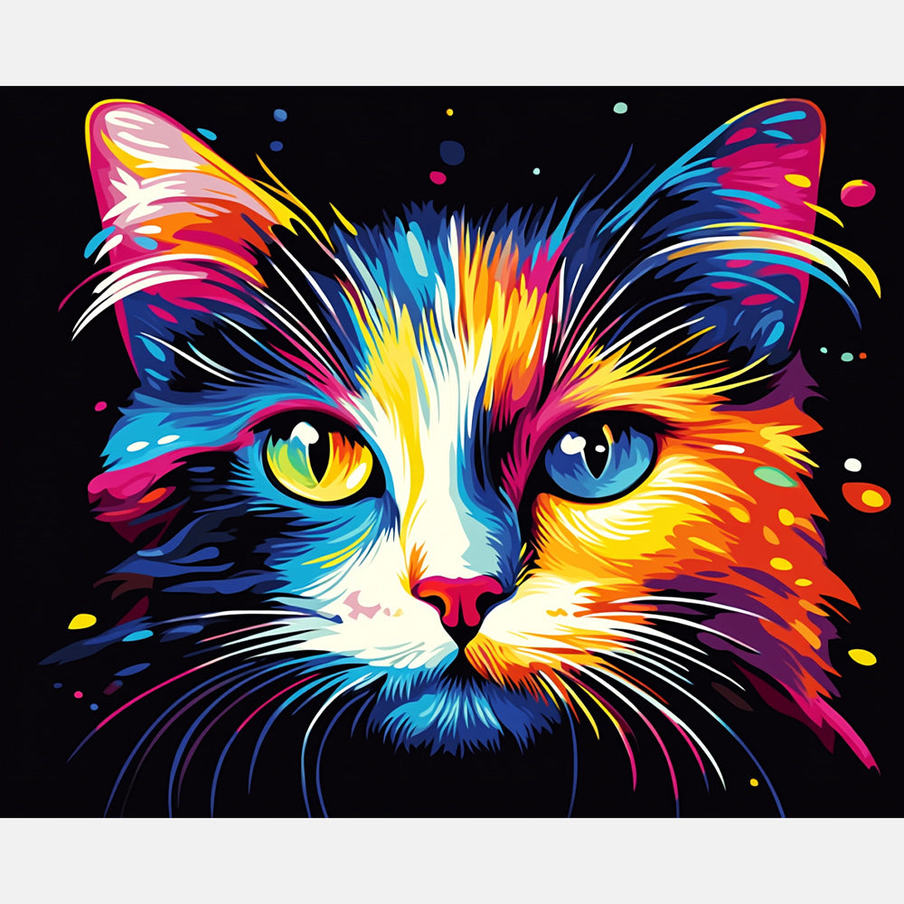 Colorful Cat Portrait Paint by Numbers Kit design preview showing the full artwork layout before painting