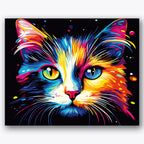 Paint by numbers design of cat, vivid colors, large blue eye