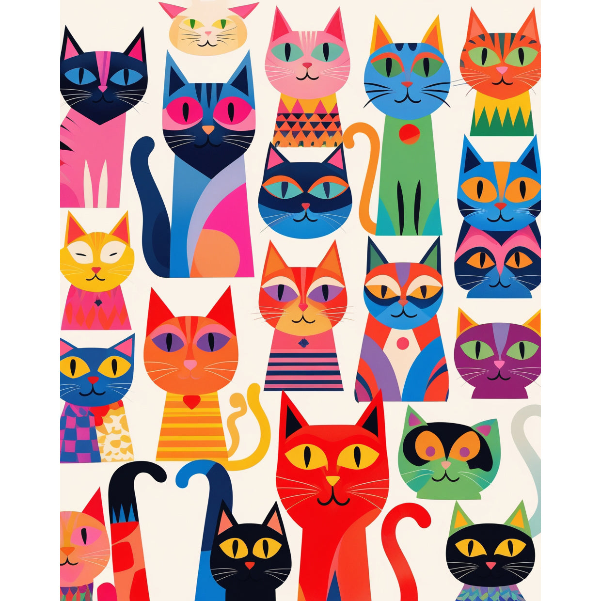 Colorful CatsPaint by Numbers Kit design preview showing the full artwork layout before painting