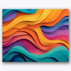 Paint by numbers design of layered waves, colorful contours, vivid color bands, flowing wave patterns