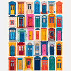 Colorful Doors Collection Paint by Numbers Kit design preview showing the full artwork layout before painting