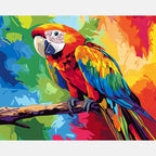 Colorful Macaw Paint by Numbers Kit design preview showing the full artwork layout before painting