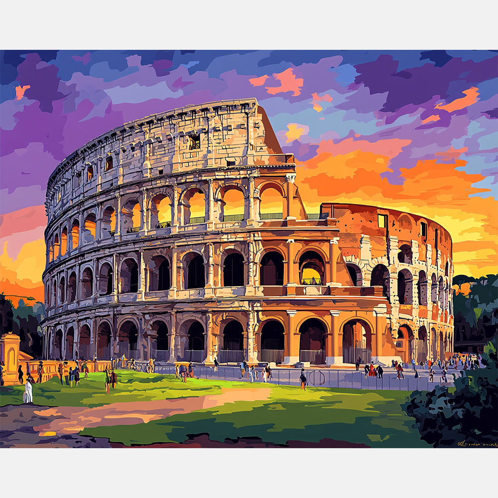 Colosseum At Sunset Paint by Numbers Kit design preview showing the full artwork layout before painting