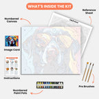 Cool Canine Vision Paint by Numbers Kit – includes numbered canvas, paint pots, brushes, and instructions