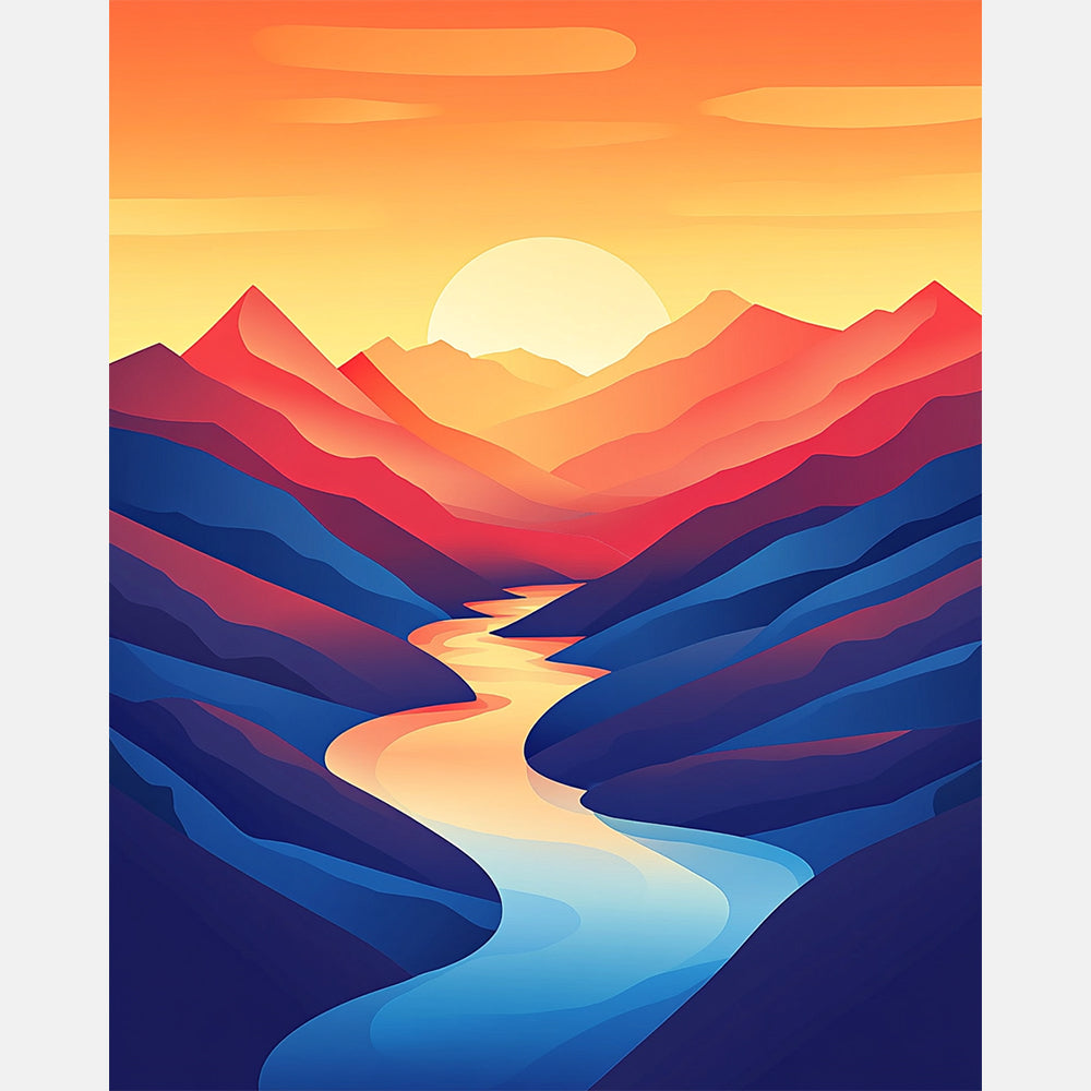 Copper Sunrise Valley Paint by Numbers Kit design preview showing the full artwork layout before painting