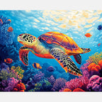 Coral Reef Turtle Paint by Numbers Kit design preview showing the full artwork layout before painting