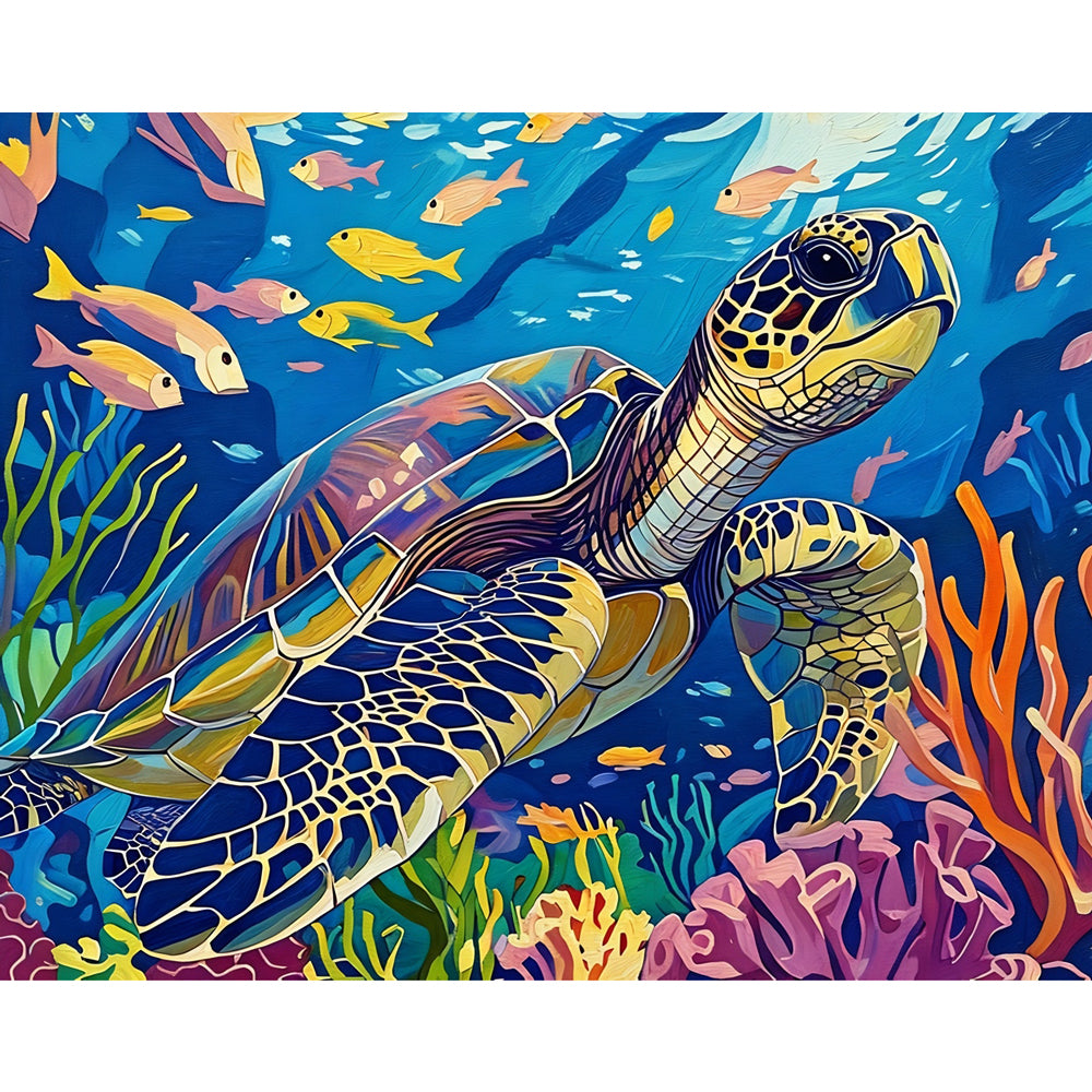 Coral Reef Turtle Paint by Numbers Kit design preview showing the full artwork layout before painting