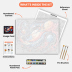 Cosmic Swirl Paint by Numbers Kit – includes numbered canvas, paint pots, brushes, and instructions