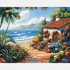 Cottage Ocean Breeze Paint by Numbers Kit design preview showing the full artwork layout before painting