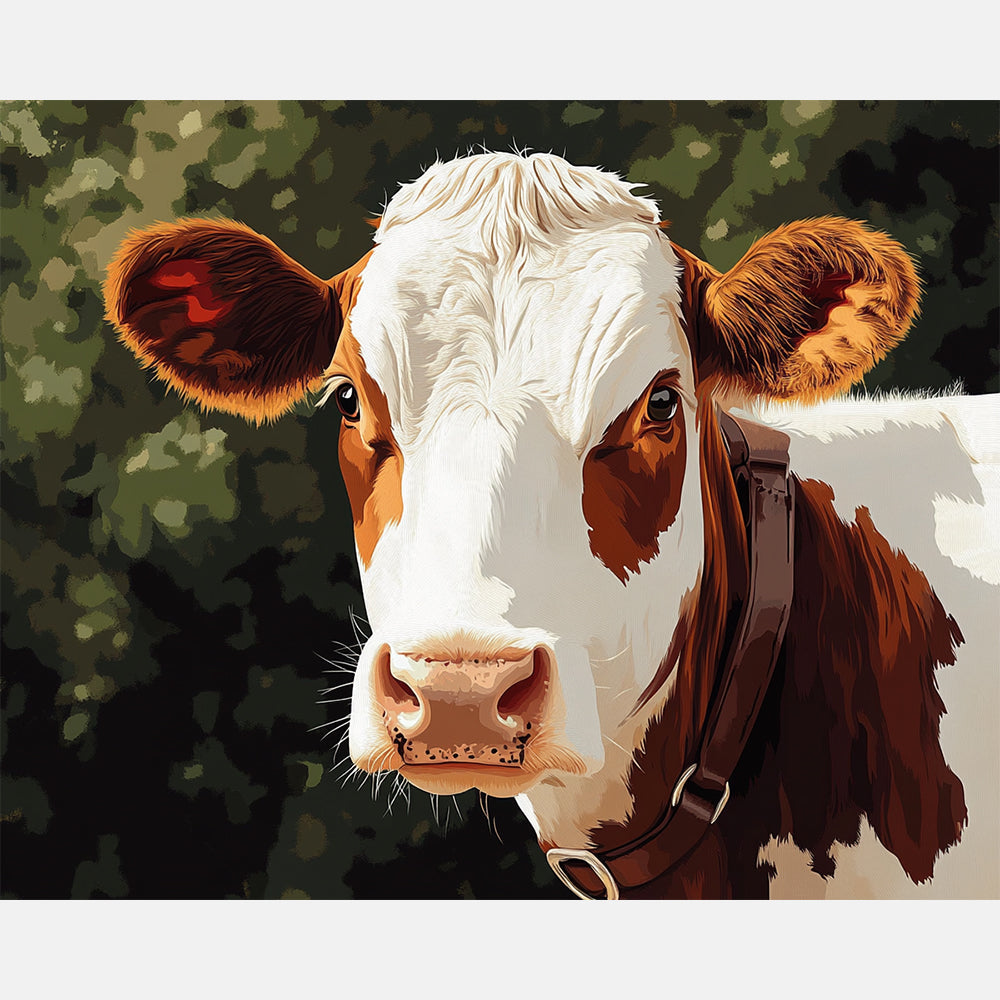 Countryside Cow Paint by Numbers Kit design preview showing the full artwork layout before painting