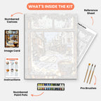 Cozy Window View Paint by Numbers Kit – includes numbered canvas, paint pots, brushes, and instructions