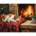 Cozy Cat Hearth Paint by Numbers Kit design preview showing the full artwork layout before painting