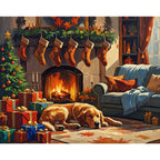 Cozy Christmas Eve Paint by Numbers Kit design preview showing the full artwork layout before painting