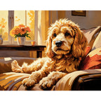 Cozy Cockapoo Paint by Numbers Kit design preview showing the full artwork layout before painting