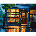 Cozy Rainy Library Paint by Numbers Kit design preview showing the full artwork layout before painting