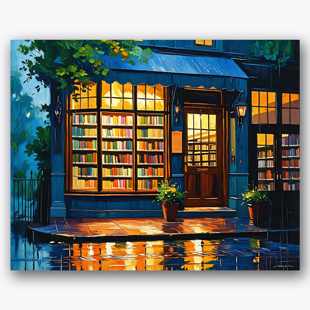 Cozy Rainy Library Paint by Numbers Kit UdoPaints