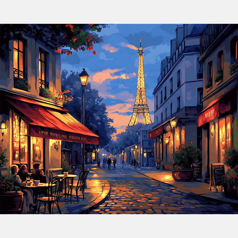 Cozy Street Paint by Numbers Kit design preview showing the full artwork layout before painting