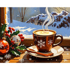 Cozy Winter Mug Paint by Numbers Kit design preview showing the full artwork layout before painting