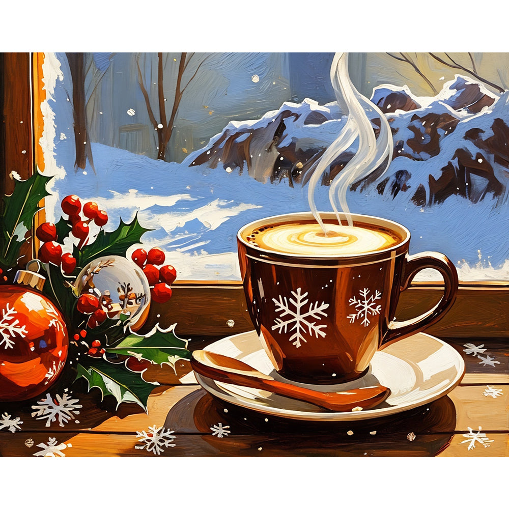 Cozy Winter Mug Paint by Numbers Kit design preview showing the full artwork layout before painting