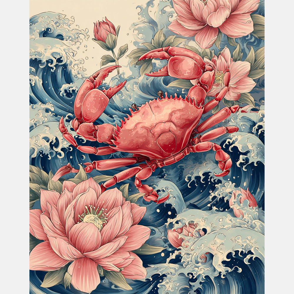 Crab Cascade Paint by Numbers Kit design preview showing the full artwork layout before painting