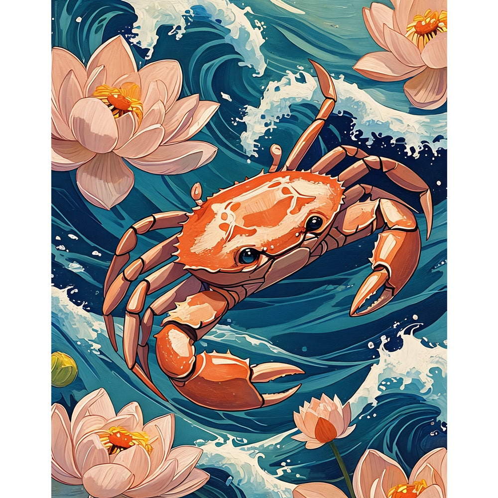 Crab on Waves Paint by Numbers Kit design preview showing the full artwork layout before painting