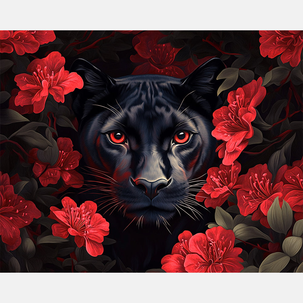 Crimson Stare Panther Paint by Numbers Kit design preview showing the full artwork layout before painting