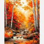Crimson Woodland Stream Paint by Numbers Kit design preview showing the full artwork layout before painting