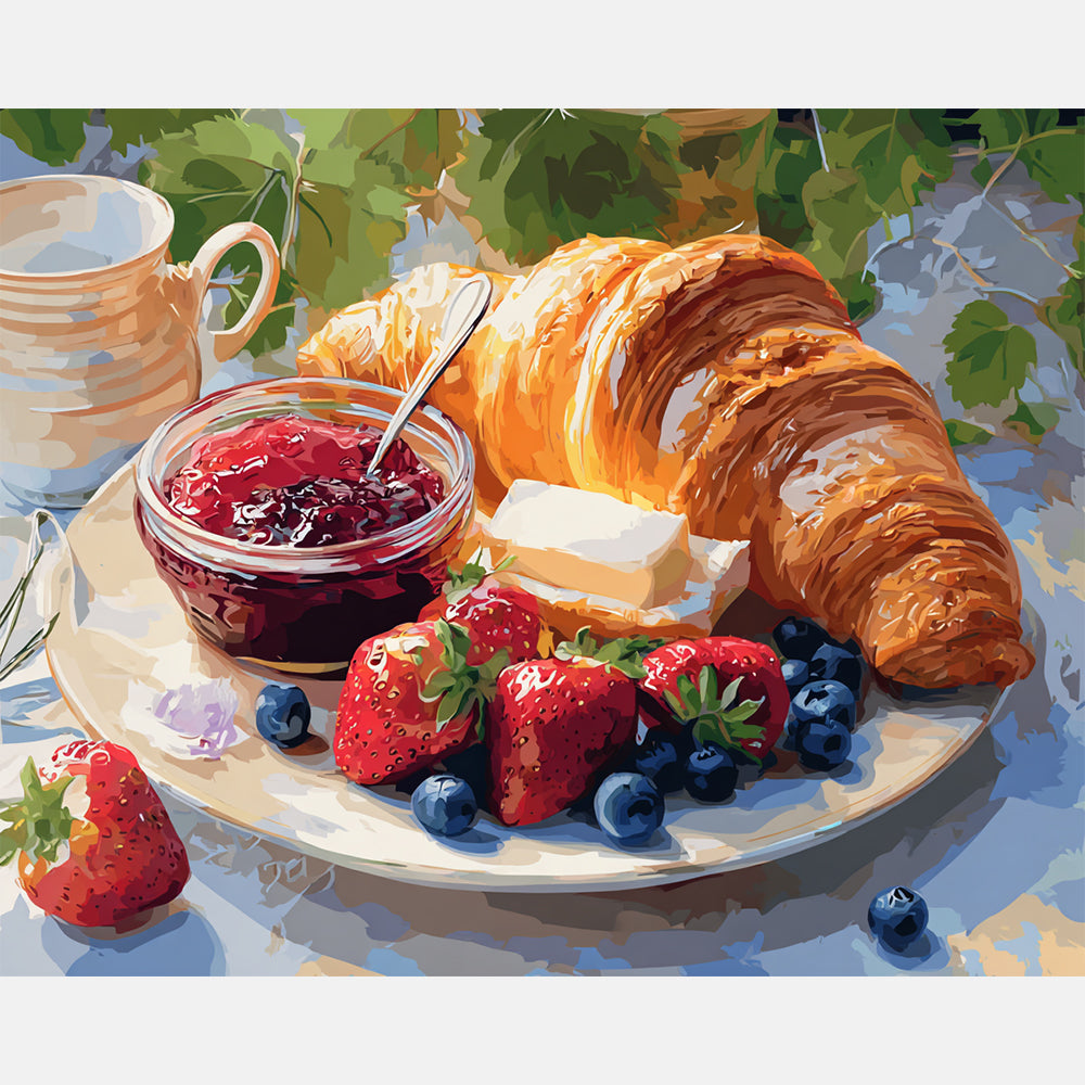 Croissant Feast Paint by Numbers Kit design preview showing the full artwork layout before painting