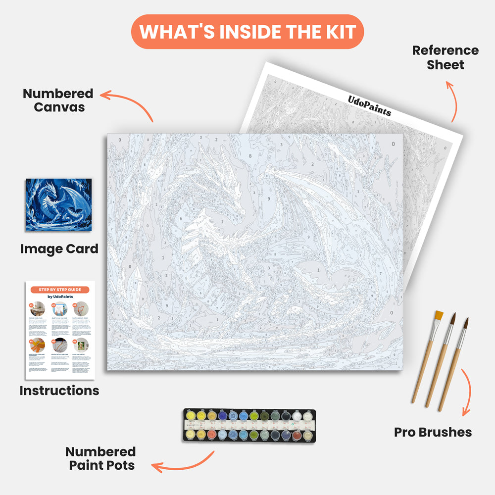 Crystal Dragon Paint by Numbers Kit – includes numbered canvas, paint pots, brushes, and instructions