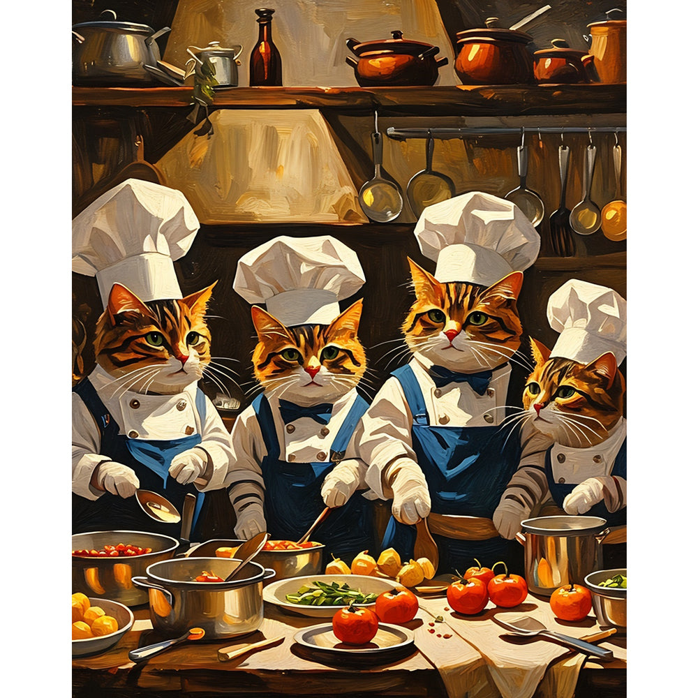 Culinary Cats Paint by Numbers Kit design preview showing the full artwork layout before painting